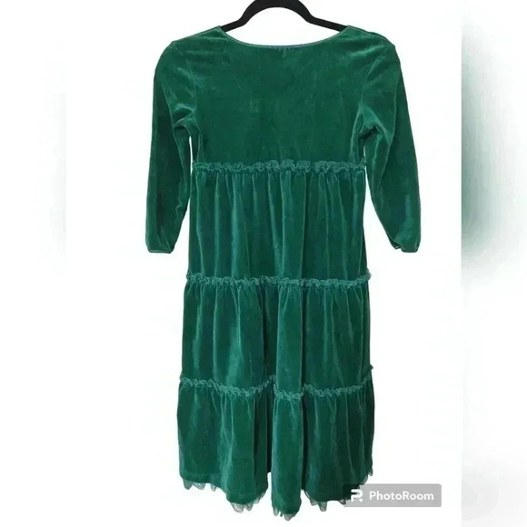 Hanna Andersson Green Velvet Frill tiered dr ss - Picture 2 of 4